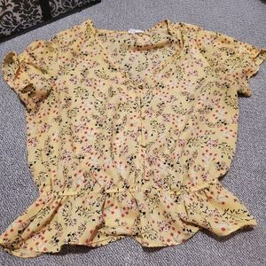 Yellow Floral Peplum Top